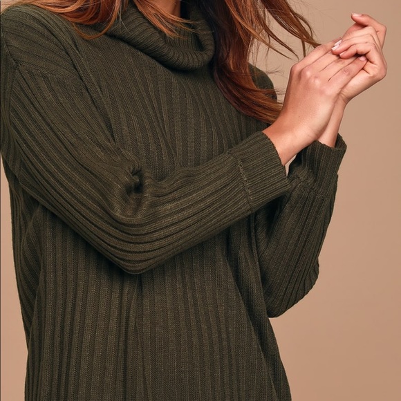 Bundled Up Babe Olive Green Ribbed Turtleneck Sweater Dress - Picture 5 of 9